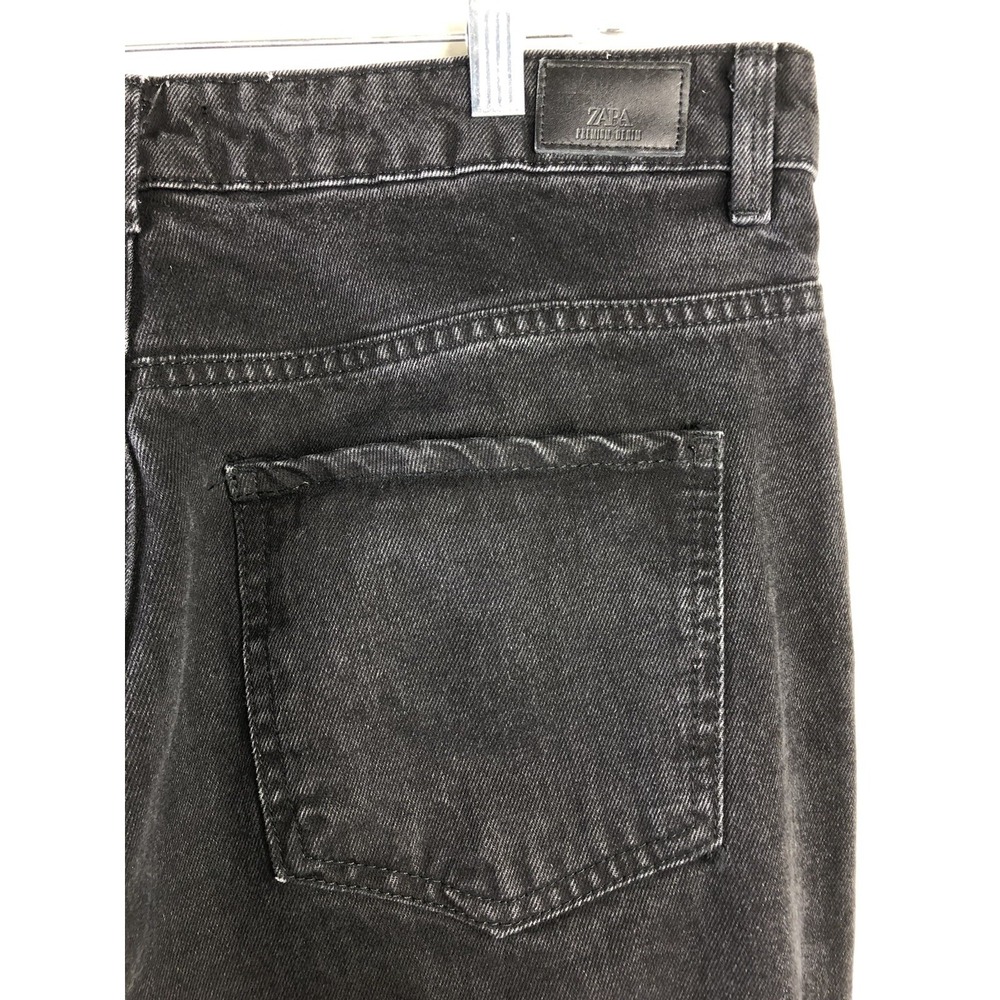 ZARA Womens 10 Black Denim Mom Jeans Snap Cuff Hem Detail Tapered - Picture 8 of 9